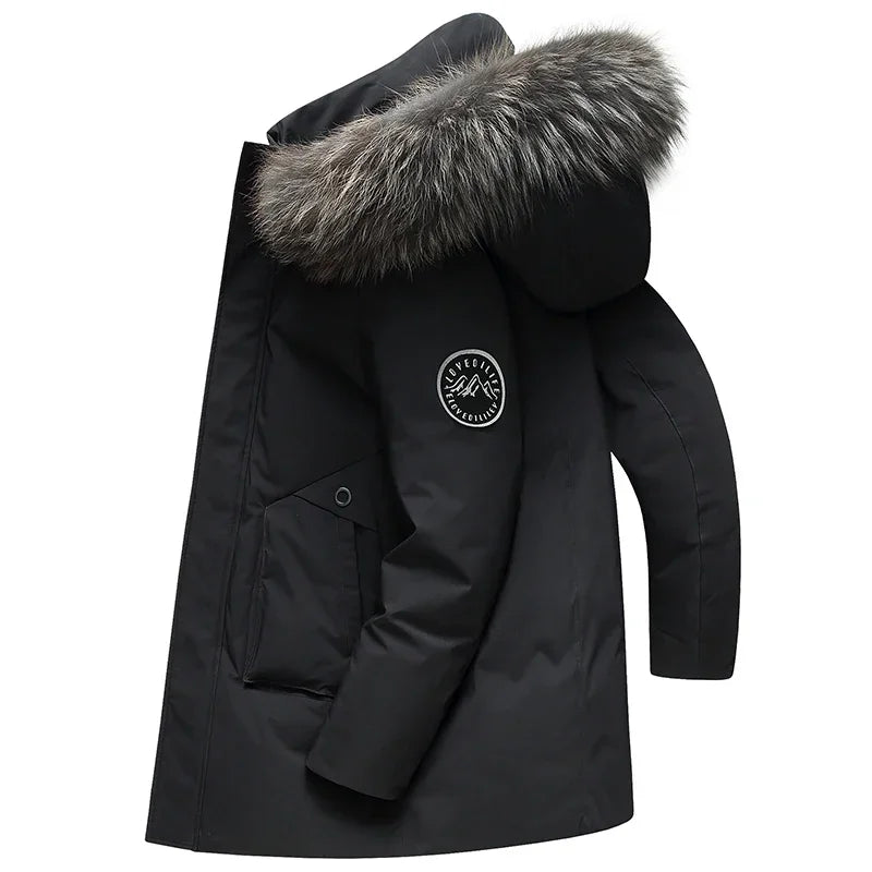 Mode hommes doudoune hiver col de fourrure artificielle coupe-vent chaud manteau à capuche décontracté affaires polyvalent bureau vêtements 3XL