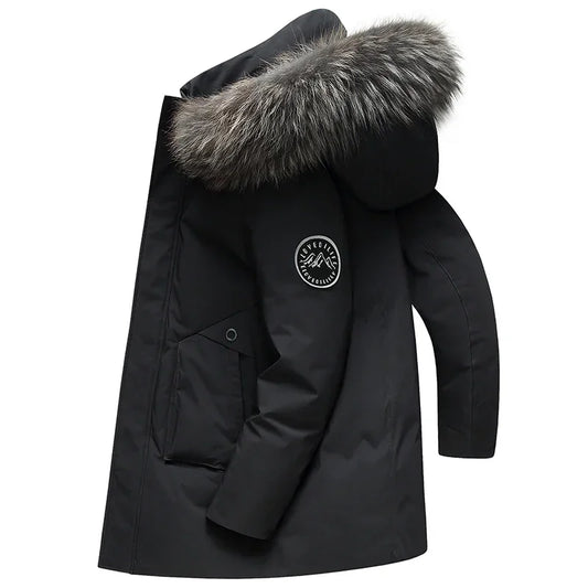 Mode hommes doudoune hiver col de fourrure artificielle coupe-vent chaud manteau à capuche décontracté affaires polyvalent bureau vêtements 3XL