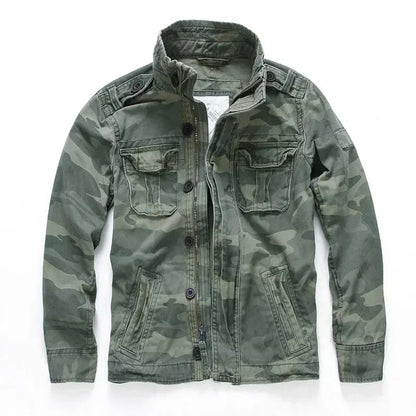 Veste militaire homme en denim – Col roulé, poches pratiques, printemps/automne