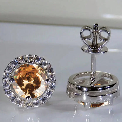Boucles d'oreilles classiques en pierre ronde à quatre griffes pour femmes, cristal arc-en-ciel, Zircon multicolore, couleur argent, bijoux de fiançailles
