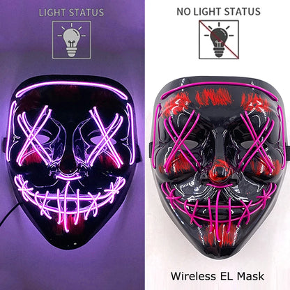 Masque Néon Lumineux EL – Halloween, Cosplay et Purge Effrayant pour Adultes