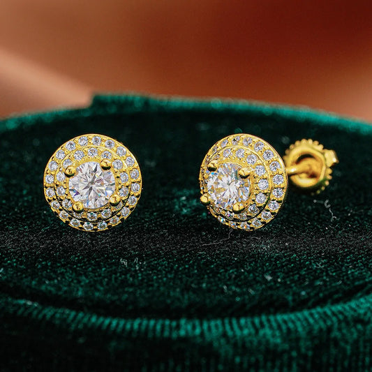 Boucles d'oreilles rondes en Moissanite pour femmes, plaqué or jaune, argent S925, 0.3 Carat, fiançailles