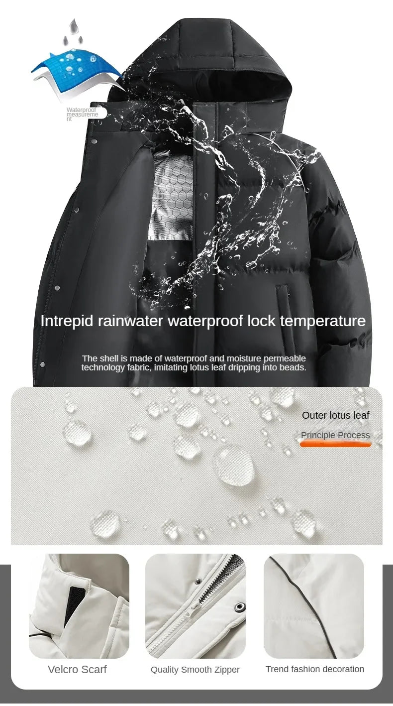 Parka chauffante à capuche pour homme, veste rembourrée, manteau long, veste chaude, technologie graphène, style coréen, haut de gamme, couple, hiver, 2024