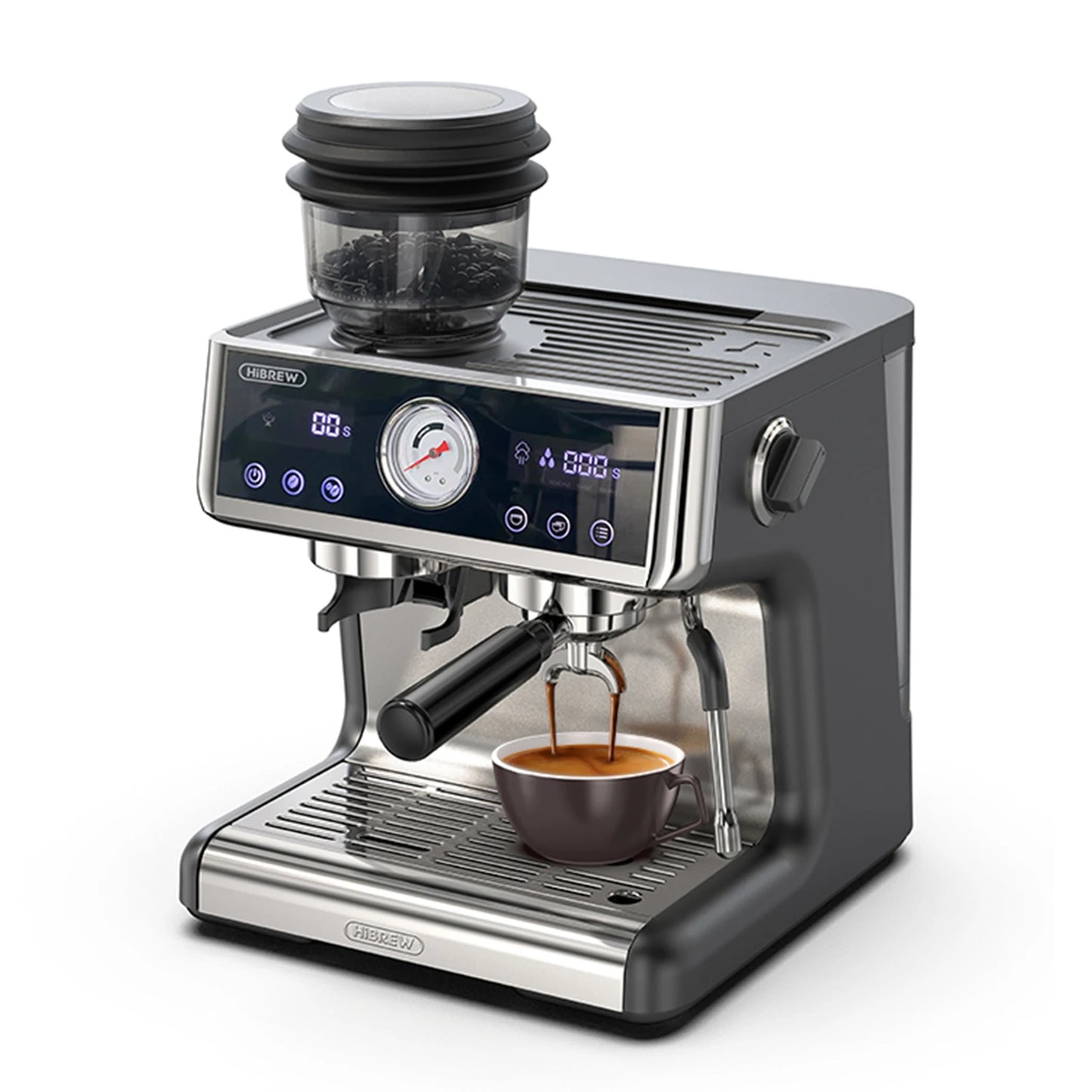 HiBREW H7A – Machine à Expresso Professionnelle 20 Bars avec Moulin Intégré &amp; Écran LCD