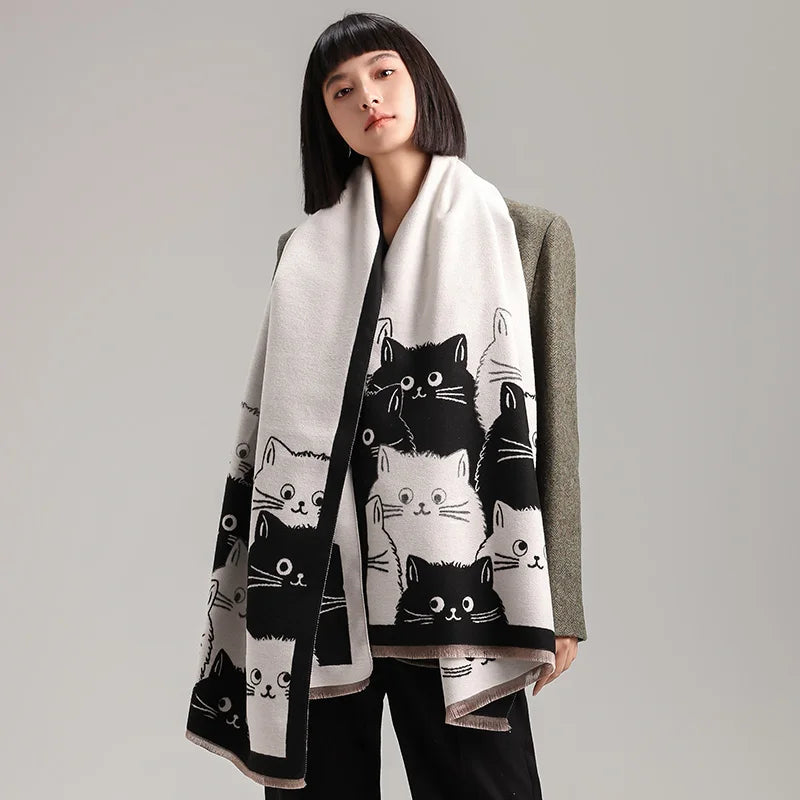 🧣 Écharpe Jacquard Chat IROJEFF – Douceur & Chaleur Hivernale
