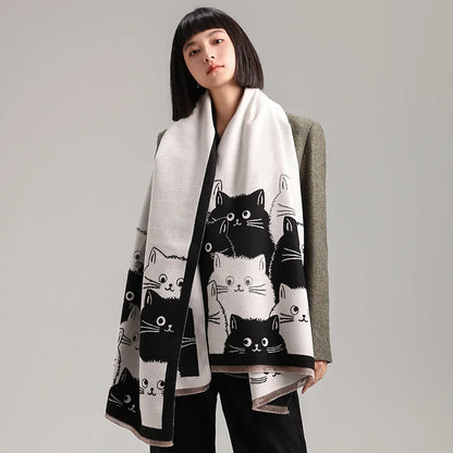 🧣 Écharpe Jacquard Chat IROJEFF – Douceur & Chaleur Hivernale