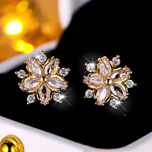 Boucles d'oreilles à tige flocon de neige en pierre pour femme, blanc, violet, mignon, vintage, document en or, bijoux de mariage