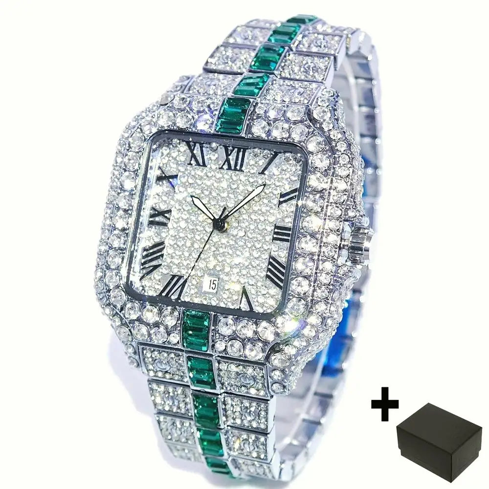 Montres de luxe en diamant rouge pour hommes, marque ummy GUET, Hip Hop, glacé, bling, bijoux, montre-bracelet, mode, étanche, horloges à quartz carrées
