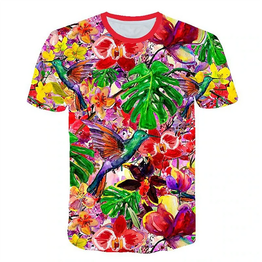 T-shirt manches courtes col ras du cou pour homme, vêtement hawaïen, imprimé Floral en 3D, plantes tropicales, feuilles d'oiseaux papillon, été