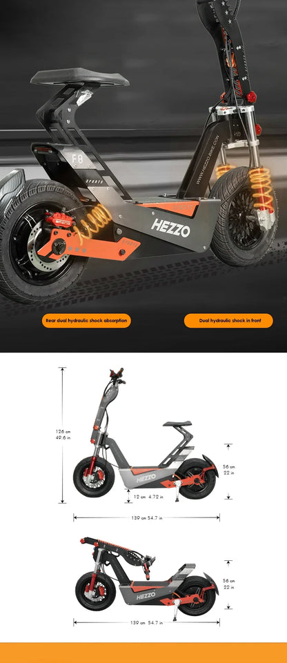 HEZZO F8 Scooter électrique 16 pouces pliable 72v 8000W 62.5MPH 50Ah longue portée hors route Escooter moto avec siège entrepôt américain