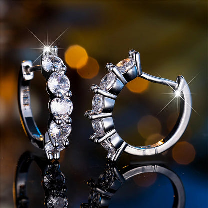Boucles d'oreilles créoles rondes en cristal blanc pour femmes, bijoux de mariage, document argenté, mode féminine
