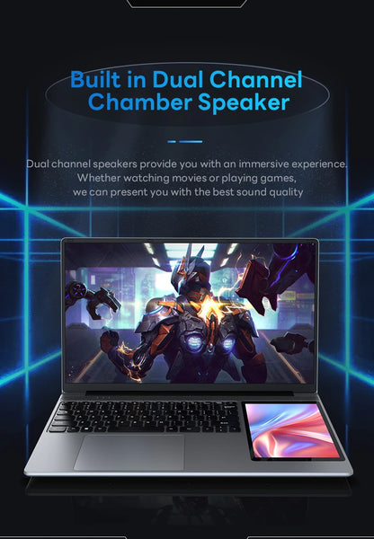 15.6 Inch IPS Dual Screen Gaming Laptop 7 Inch Touch Screen Intel N100 DDR4 16GB RAM 256GB 512GB 1TB SSD Office Portable Laptops