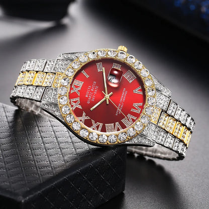 Hip Hop glacé hommes montre pleine AAA strass autour de luxe montres à Quartz horloge ronde unisexe montre-bracelet cadeau pour petit ami