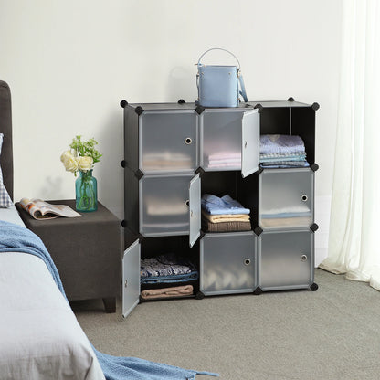 SONGMICS Meuble de Rangement Modulable, 9 Cubes, Étagère en Plastique, avec Portes, pour Vêtements, Chaussures, Livres, Assemblage Facile