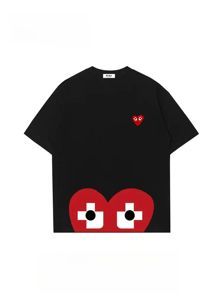 T-shirt femme été coton – Ample, imprimé amour, manches courtes, col rond tendance 2025