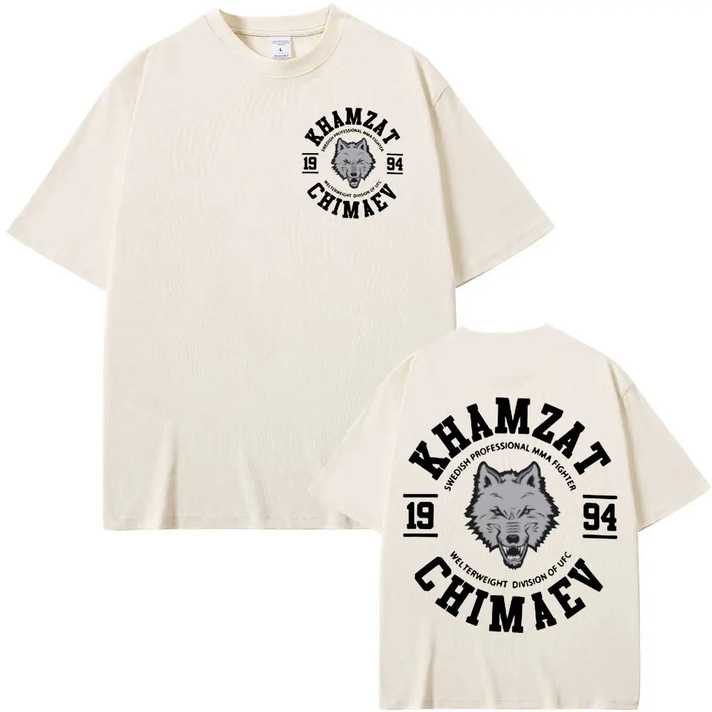 T-shirt Khamzat Chimaev – Homme, 100% Coton, Graphique Vintage, Oversize