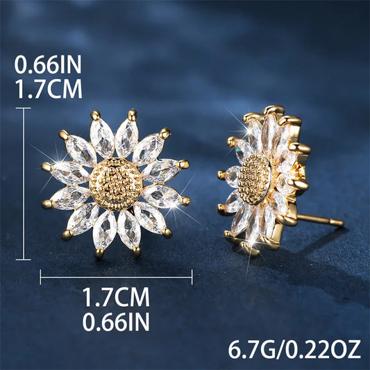 Boucles d'oreilles de luxe en pierre blanche pour femmes, couleur or, bijoux en pierre de Zircon pour femmes, breloque fleur en cristal, boucle d'oreille de mariage