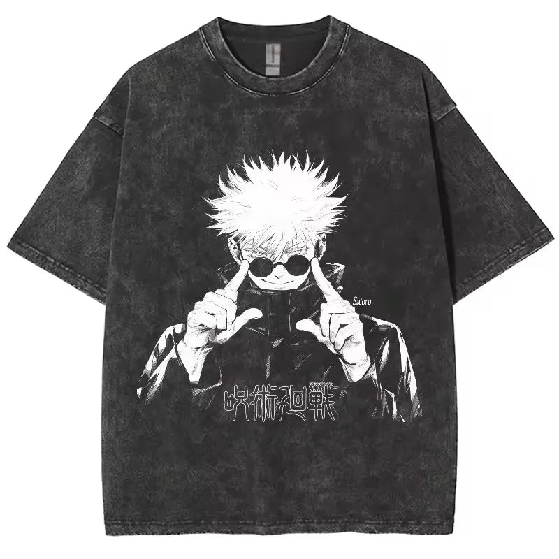 Anime Jujutsu Kaisen Gojo Satoru T-Shirts lavé hommes femmes coton Harajuku T-Shirts de haute qualité rétro pour hommes haut pour femme T-Shirts