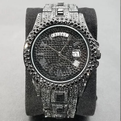 TikTok montre-bracelet en diamant pour hommes de luxe plaqué or 18 carats montres à quartz jour Date discothèque montre de fête unisexe rappeur bijoux