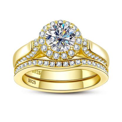Bague de fiançailles couleur or pour femmes, en argent Sterling 925, 1 Carat, tout Moissanite