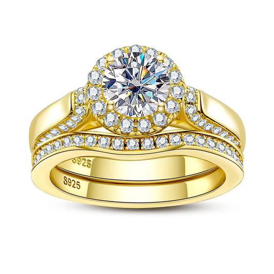 Bague de fiançailles couleur or pour femmes, en argent Sterling 925, 1 Carat, tout Moissanite