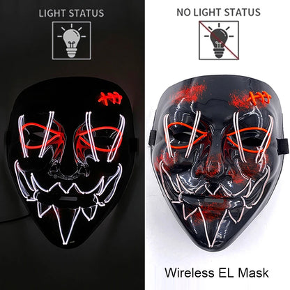 Masque Néon Lumineux EL – Halloween, Cosplay et Purge Effrayant pour Adultes
