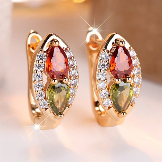 Boucles d'oreilles créoles en cristal arc-en-ciel pour femmes, goutte d'eau, pierre Marquise, Vintage, couleur or, boucle d'oreille, bijoux de mariage, cadeaux polyvalents