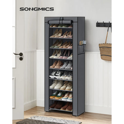 Meuble à Chaussures SONGMICS – 10 Niveaux, Tissu Gris et Cadre Métal, Grande Capacité 27 Paires