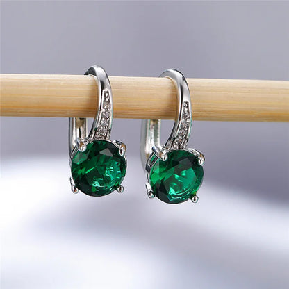 Boucles d'oreilles rondes en pierre blanche pour femmes, bijoux de mariage, cristal, classique, argent, document, femme, luxe