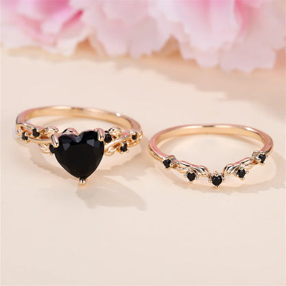 Ensemble de bagues en forme de cœur pour femmes, bleu Royal, vert, noir, rouge, couleur or Rose, Zircon blanc, bandes de mariage, bijoux pour la fête des mères
