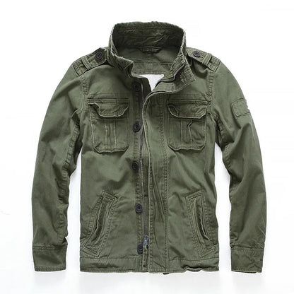 Veste militaire homme en denim – Col roulé, poches pratiques, printemps/automne