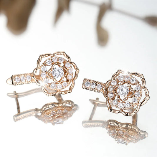 Boucles d'oreilles en pierre géométrique en Zircon blanc pour femmes, fleur creuse, Vintage, couleur or, boucle d'oreille, bijoux de mariage, cadeaux polyvalents