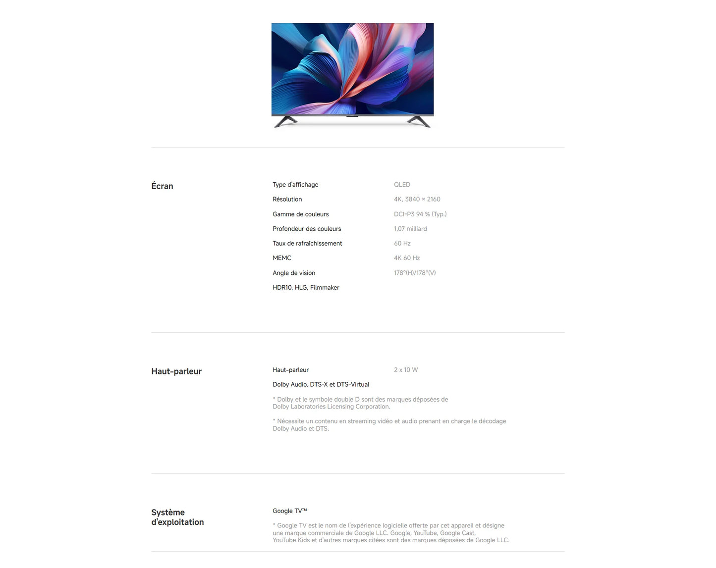 Xiaomi France |  Xiaomi TV A Pro 50 2026, Écran QLED 4K, Son immersif avec Dolby Audio™, DTS:X, DTS Virtual:X, Compatible HDR10+ ,1,07 milliard de couleurs, DCI-P3 94 %