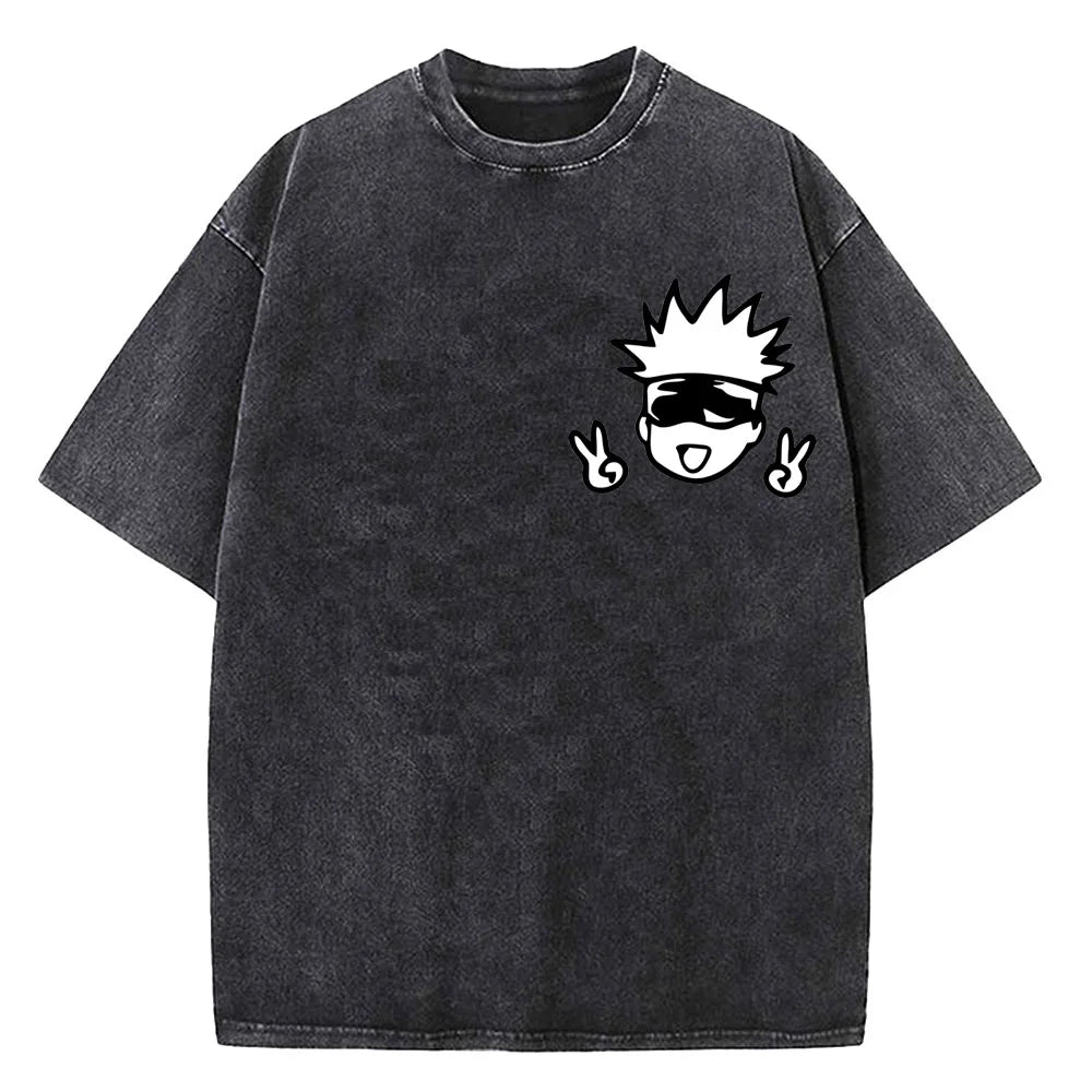 Anime Jujutsu Kaisen Gojo Satoru T-Shirts lavé hommes femmes coton Harajuku T-Shirts de haute qualité rétro pour hommes haut pour femme T-Shirts