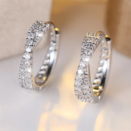 Boucles d'oreilles créoles croisées en Zircon blanc pour femmes, petite pierre, Vintage, couleur or argent, bijoux de mariage, accessoire polyvalent