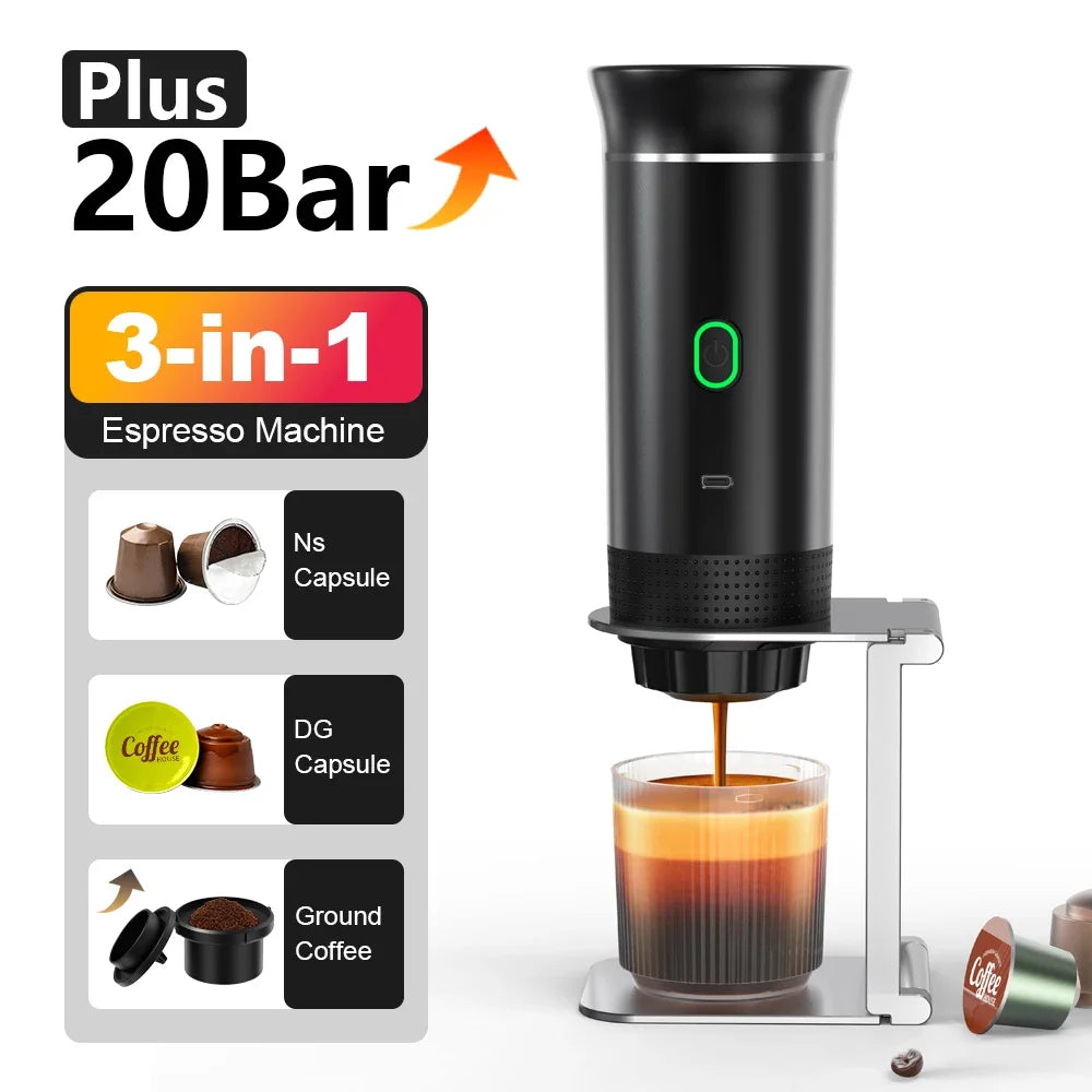 Machine à Expresso Portable Sans Fil NOCCLILI – 3-en-1 Capsules Café Moulu