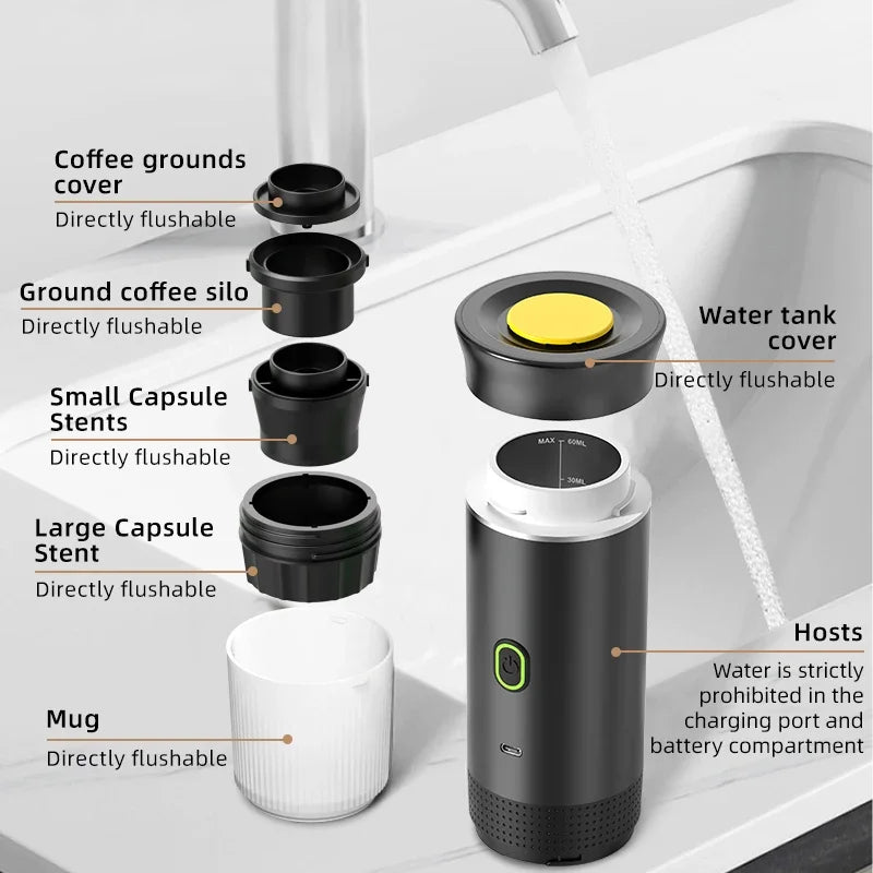 Machine à Expresso Portable Sans Fil NOCCLILI – 3-en-1 Capsules Café Moulu