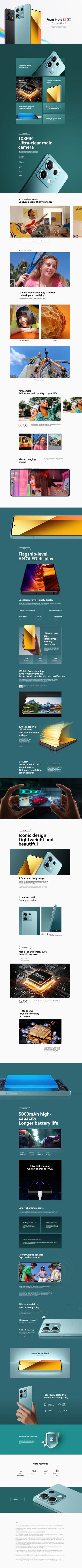 Xiaomi Redmi Note 13 5G – Version Mondiale, Écran 6,67" AMOLED 120Hz, Triple Caméra 108MP, Batterie 5000mAh