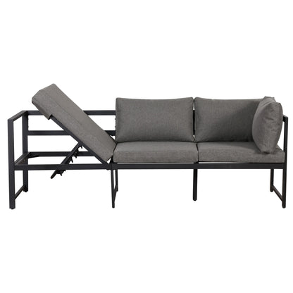 Ensemble canapé et chaise longue d'extérieur, ensemble de sièges en aluminium pour balcon de jardin avec fonction chaise longue