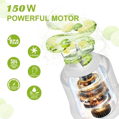 Blender Portable 600 ml – 6 Lames Inox &amp; Recharge USB-C