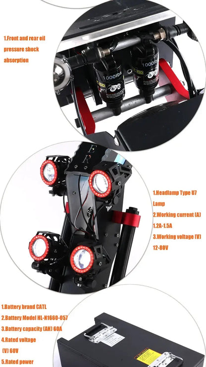 X7 Electric Scooter 8000W Dual Motor 60V 60Ah Battery Top Speed 90 km/h Max Range 140 km Foldable 14 Inch Tires Waterproof