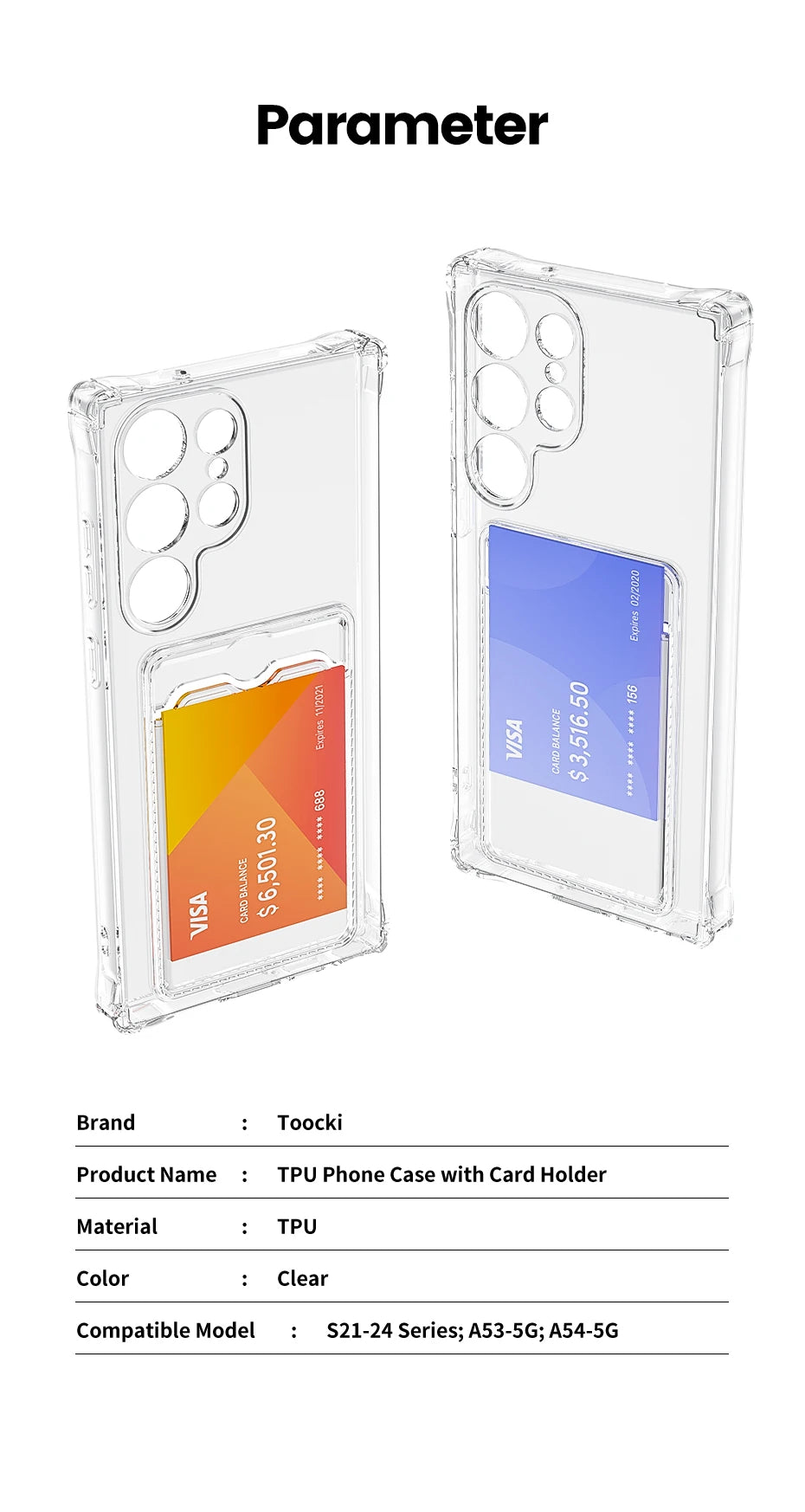 Étui Transparent Toocki avec Porte-Cartes – Coque Souple en PC + TPU pour Smartphone