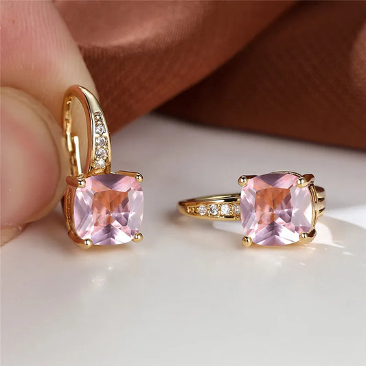 Boucles d’oreilles créoles femmes JUNXIN – Zircone cubique carrée, tendance et élégantes, or jaune, cadeau parfait