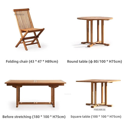 Meubles de Patio en plein air en teck nordique, ensemble d'extérieur, meubles de jardin de Villa, Table et chaises pliantes de loisirs, mobilier d'extérieur