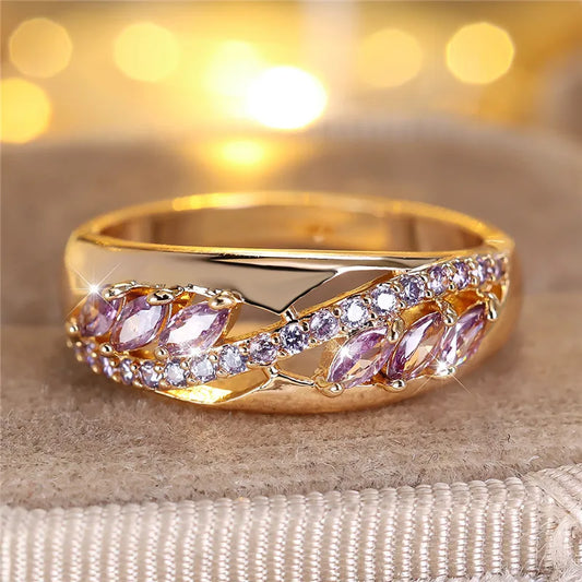 Bague de fiançailles en pierre de Zircon violet pour femmes, mignon, Vintage, couleur or Rose, bijoux de mariage pour femmes