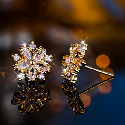 Boucles d'oreilles à tige flocon de neige en pierre pour femme, blanc, violet, mignon, vintage, document en or, bijoux de mariage