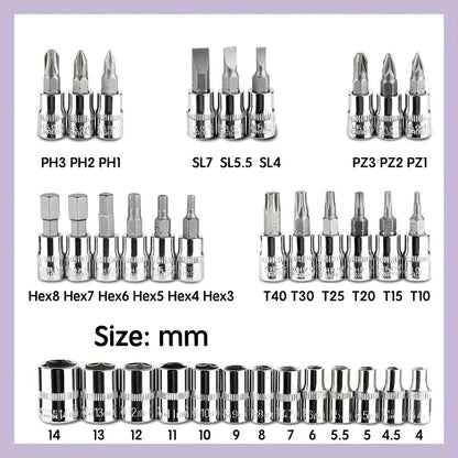 🔧 Kit de Clés à Douille 46 Pièces – Réparation Auto & Maison