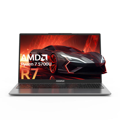 ACEMAGIC ordinateur portable de jeu 15,6" FHD, AMD Ryzen 7 5700U, 16 Go RAM, SSD NVMe 512 Go, Wi-Fi 6, Windows 11, graphiques AMD Radeon, batterie 4800 mAh, parfait pour gaming, travail et divertissement.