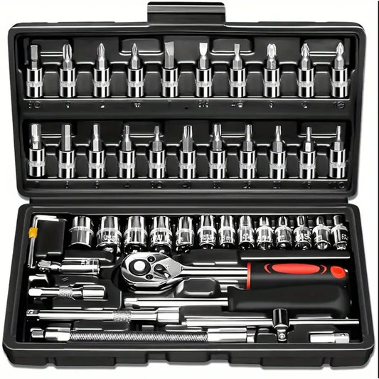 🔧 Kit de Clés à Douille 46 Pièces – Réparation Auto & Maison