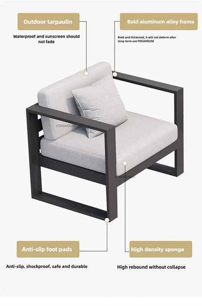 Canapé de cour en plein air européen, fauteuil en alliage d'aluminium, meubles de jardin de luxe, protection solaire, canapé étanche